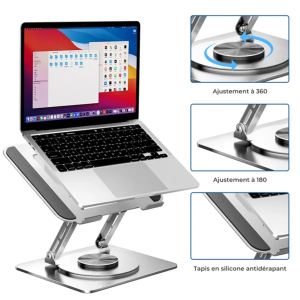 Support d'ordinateur pliable portable, réglable à 180°, avec rotation à 360 degrés, compatible avec les PC de 11 à 17,3 pouces